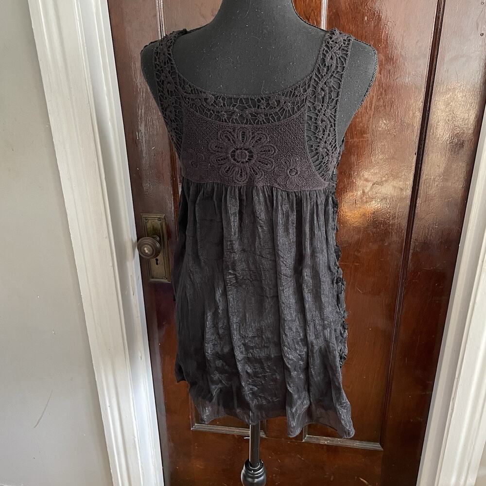 Vintage STYLE 100% Cotton Black Rosette Top Whimsygoth Goth Boho Womens MEDIUM - Picture 8 of 16